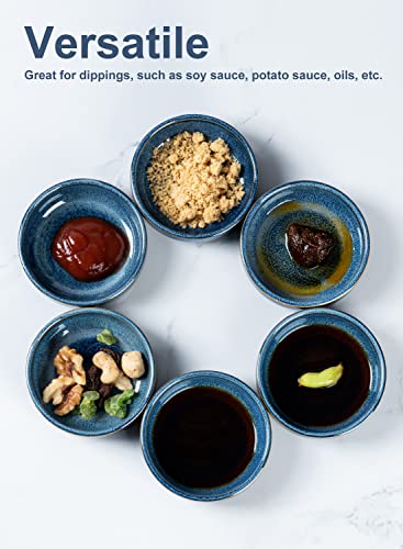 Tacuhy 3 Oz Ceramic Soy Sauce Dish Small Pinch Seasoning Sushi Dip Bowl 3.5 Inch Mini Side Dishes Tomato Sauce Cups Condiment Dipping Bowls, Set Of 6, Blue #TOP2