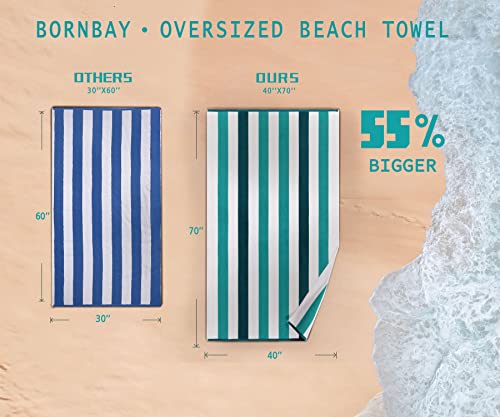 Bornbay Cotton Oversized Beach Towel - Extra Large 40 Inchx70 Inch Plush Thick Pool Towel, Xl Fluffy Stripe Beach Towels Teal Swimming Towel For Adults Mens Women thumb #2