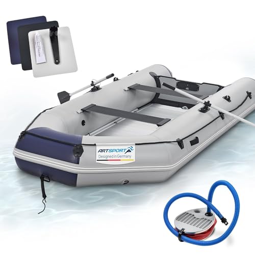 ArtSport Schlauchboot 3,80 m für 6 Personen mit 2 Sitzbänke & Aluboden — Paddelboot mit Paddel, Pumpe, Tasche & Reparaturset — Angelboot aufblasbar