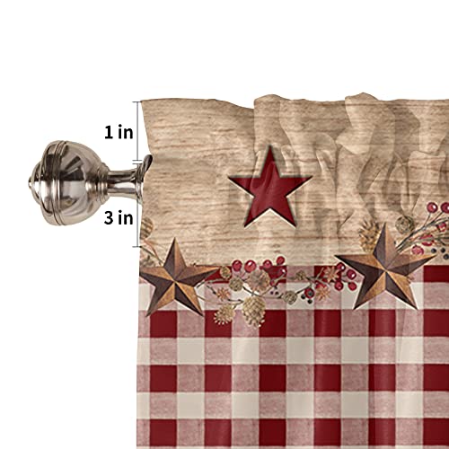 Curtain Valances For Living Room Western Country Texas Star Retro Rod Pocket Short Window Valance Farm Red Grid Short Kitchen Window Treatment Valances For Bedroom Bathroom（1 Panel,54X18 Inch） #TOP4