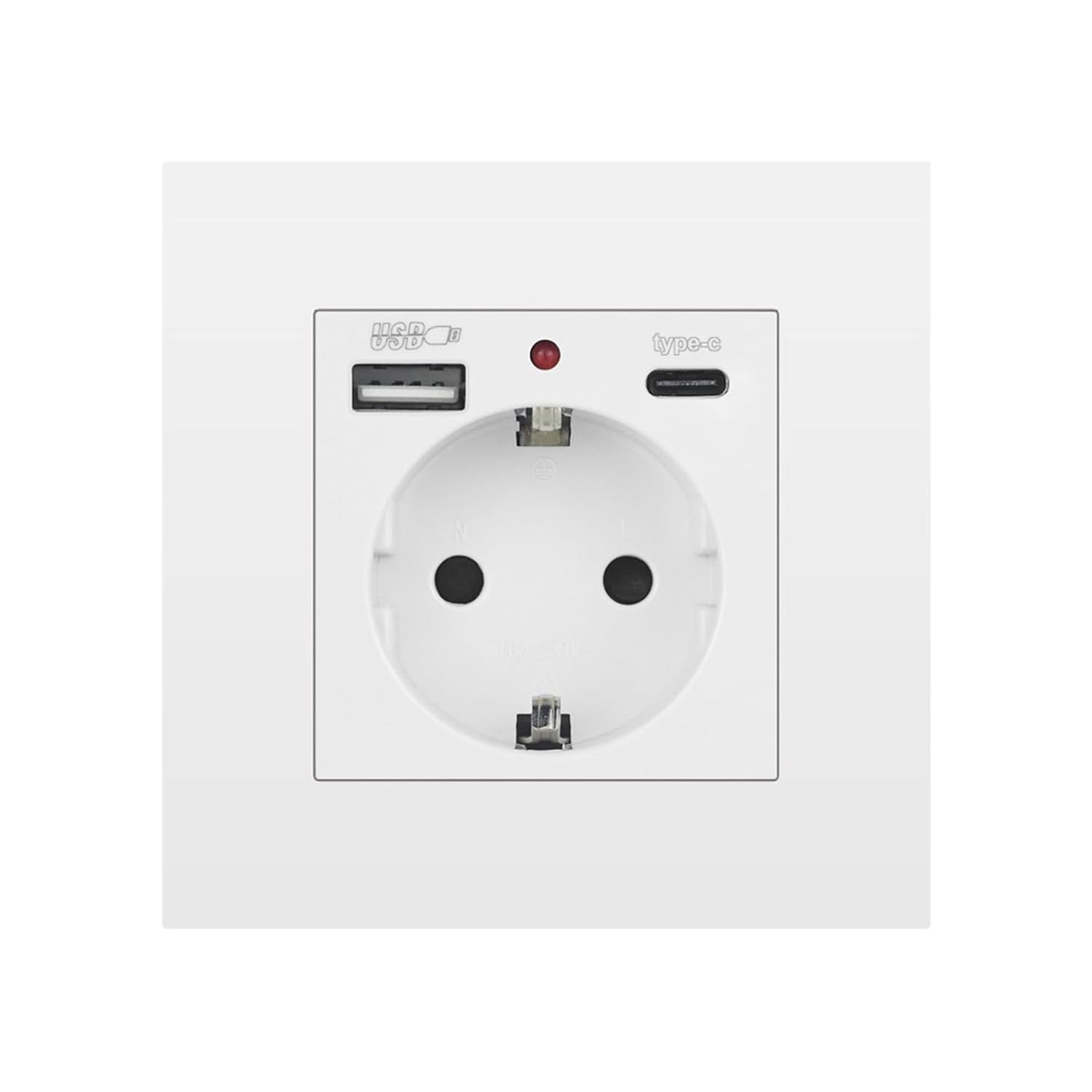EU Power Socket with USB Charging for Home,Type-c USB Plug 5V 2A PC Panel 86 * 86mm USB Wall Socket LED ON/Off 16A Outlet(White USB Type-c)