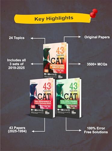 Image of Disha Combo (3 Books) 43 Topic-wise CAT QA, DILR & VARC Previous Year Solved Papers (2025 - 1994) 19th Edn | Previous Year Questions PYQs for CAT 2026