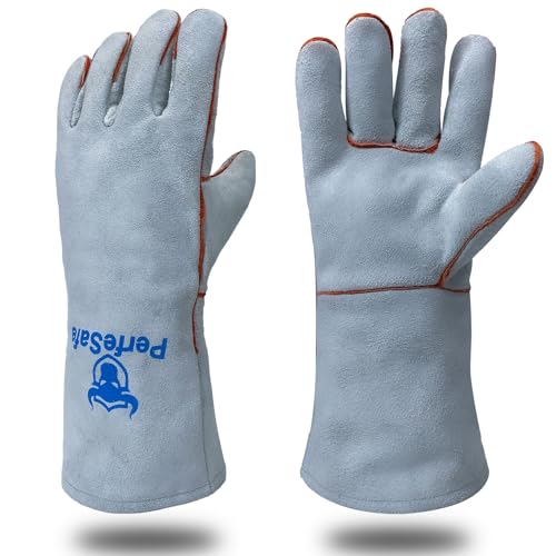 Image of PerfeSafe Welding Gloves 14 Inches, 932℉ Heat Fire Resistant Leather Welding Glove for Tig/Mig/Stick, Mitts for BBQ/Oven/Grill/Fireplace/Furnace/Stove/Animal Handling Gloves with Soft Lining