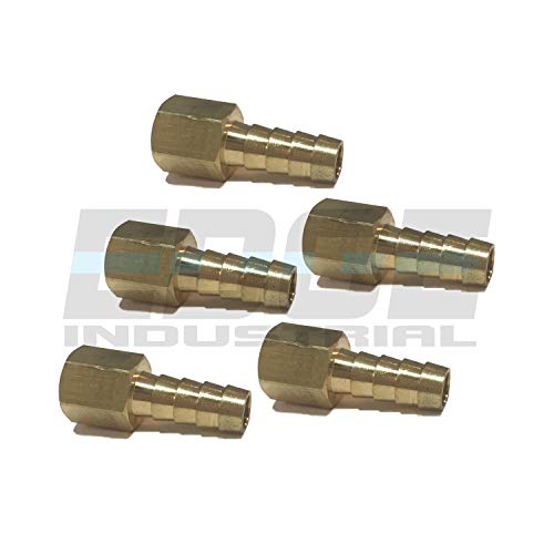 EDGE INDUSTRIAL 3/8" Hose ID to 1/4" Female NPT FNPT Straight Brass Fitting Fuel/AIR/Water/Oil/Gas/WOG (Qty 05)