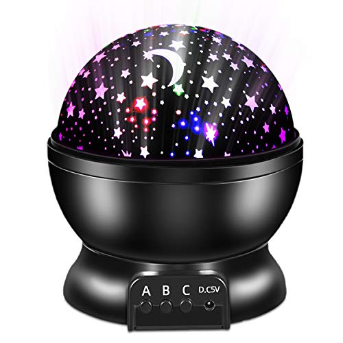 Proyector estrellas,Lampara proyector bebe,Lampara estrellas infantil,360u00b0 Rotación y 8 Modos Iluminación Proyector Estrellas, Luz Nocturna para Niños y Bebés Cumpleaños,Navidad, Halloween