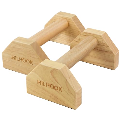 Hilhook Wooden Parallettes Push Up Bar for Core & Upper Body Strength