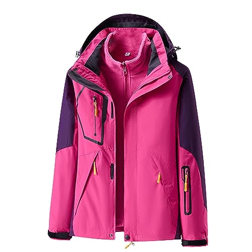 3 In 1 Regenjacke Mit Herausnehmbarer Fleecejacke Damen, Kapuzenmantel Damen Outdoorjacke Patchwork Windbreaker Skijacke Sport Jacke Herbst Wintermantel Abnehmbarer Windbreaker Leicht Steppmantel