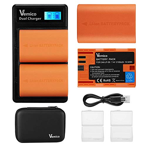 【Pacchetto Include】2 x Vemico LP-E6 LP-E6N Batteria(2100mAh),1 x LCD Doppio Caricatore,1 x Cavo di Ricarica di Tipo C,1 x Custodia Protettiva,2 x Scatole Batterie