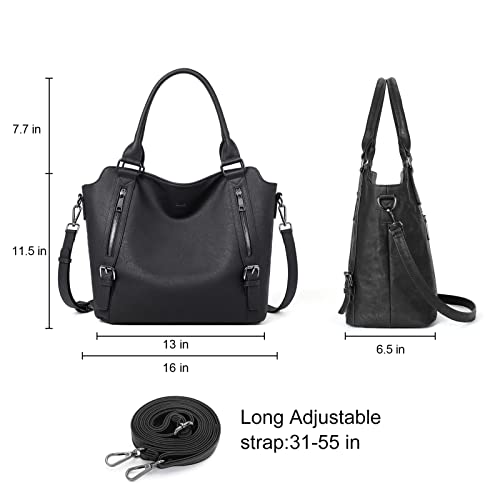 Cluci Hobo Bags For Women Vegan Leather Handbags Large Ladies Purse Shoulder Bag Black #TOP2