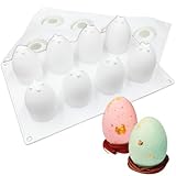 Easter Silicone Egg Molds 3D Egg Shaped Fondant Mold for Chocolate, DIY Baking Mold for Candy Mousse Cake Ice Cream Jello Dessert Soap Bath Bomb Making 1 Pcs 8 Cavity