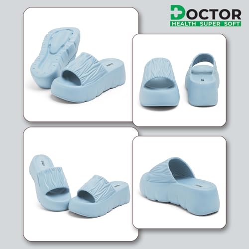 Image of DOCTOR HEALTH SUPER SOFT Women Puffy Strap Platform Slides | Soft Cushioned Fashion Slippers | Lightweight Anti-Slip Casual Slip-On Sandals for Indoor Outdoor Everyday Wear