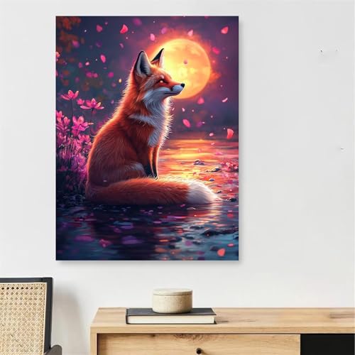 Peinture par numéro adulte renard 45x60cm avec cadre bois complet