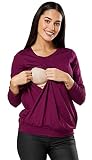 HAPPY MAMA. Damen Umstandsmoden Top Still T-Shirt Lagendesign Lange Ärmel. 005p (Pflaume, 42-44, XL)