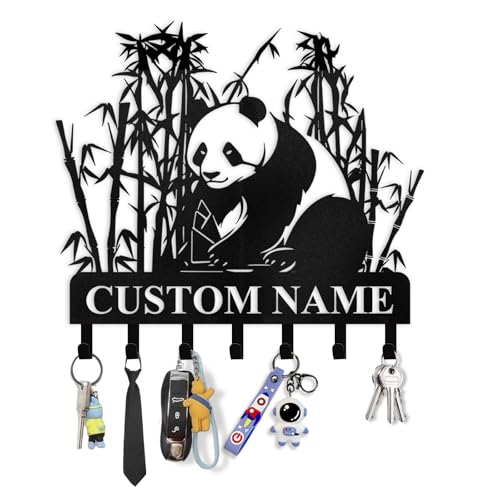Dyoart Bamboo Panda Animal Wall Key Holder | Metal Key Organizer with Hooks | Coat Rack & Wall Decor for Front Door & Hallway