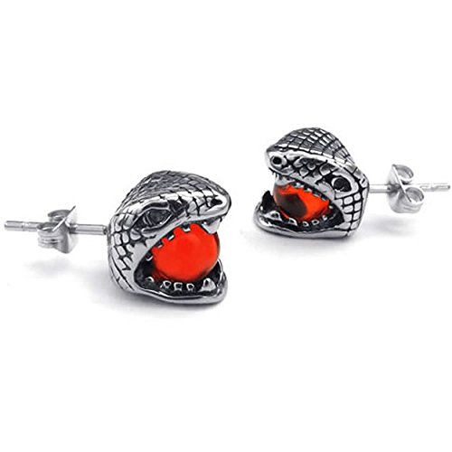 Boucles d'oreilles homme serpent rouge acier inoxydable anti-ternissement