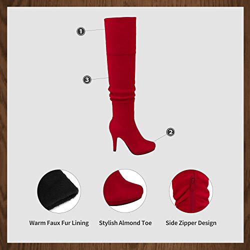 DREAM PAIRS Women's Black Thigh High Chunky Heel Platform Over The Knee Boots Size 9.5 M US Sarah-hi,Size 8,Sarah-Red,SARAH-HI