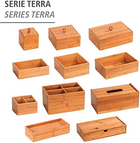 Wenko Terra Bamboo Organiser Box with 1 Compartments - Storage Box, Bathroom Basket, Bamboo, brown, Bambus mit Deckel M