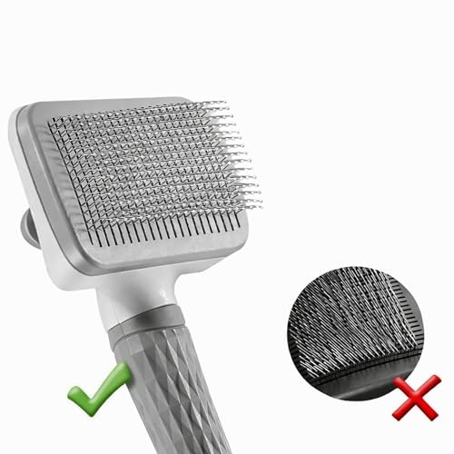 Selbstreinigende Hundebürste Katzenbürste, Ergonomisches Design, Weiche Borsten, m, für Große und Kleine Hunde, Katzen (grau)