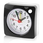 Unicavu Silent Analog Alarm Clock, Small Alarm Clock, Bedside Non Ticking with Snooze Nightlight Function, Large Display Battery Operated for Heavy Sleepers, Travel Clock Glow in the Dark (6×6cm)