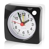 Unicavu Silent Analog Alarm Clock Bedside, Non Ticking with Snooze Nightlight Function, Large Display Battery Operated for Heavy Sleepers, Small Travel Clock Glow in the Dark (6×6cm) - Image 1