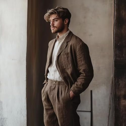 HUUTOE Mens 3 Piece Linen Slim Fit Suits for Men Beach Wedding Summer Prom Casual Grooms Blazer Pants and Vest Suit Set4