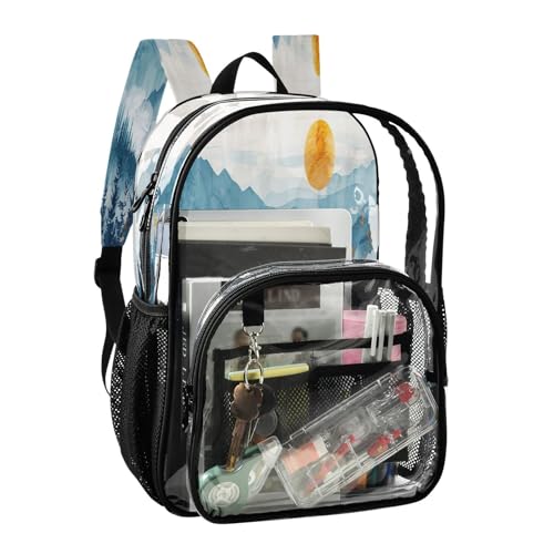 Mountain Landscape Clear Backpack - Stadium Approved Large 15.7-inch Waterproof Transparent Bag for Sports, Concerts, Work, Travel#4872