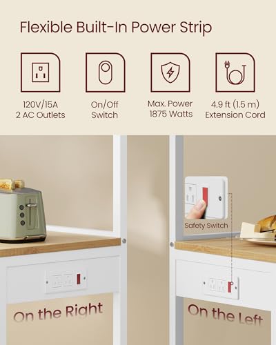 Image of VASAGLE BARNET Collection - Kitchen Bakers Rack with Power Outlet, 17.7-Inch Wide Coffee Bar 4-Tier with 8 S Hooks, Modern Microwave Stand, Adjustable Shelf, Golden Oak and Cloud White UKKS013YA01