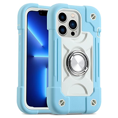 Image of MARKILL Compatible with iPhone with Built-in 360Rotating Ring Stand, Military Grade Drop Protection Full Body Rugged Heavy Duty Case Durable Cover (Ice Blue, iPhone 13 Pro Max 6.7 inch)