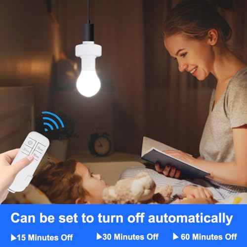 Remote Control Light Socket,Wireless Light Switch Kit with Timer,E26/E27 Bulb Base Holder,No Wiring Wall Mounted Controller Switch for Basement,Garage,Stairwell Light Remote (2 Pack)