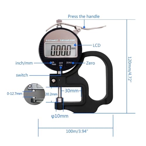 Calibrador digital de espesor 0.4 pulg/10 mm miniatura 2