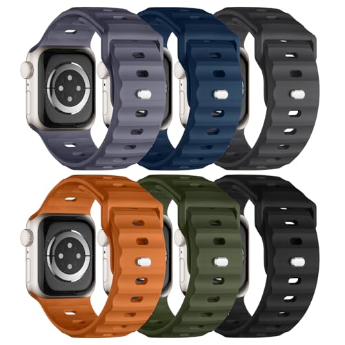Sport Bands 6-Pack Compatible with Apple Watch Ultra 2/3 Band 49mm 46mm 45mm 44mm 42mm, Wide Soft Silicone Wristbands Waterproof Strap Men for iWatch Series 11 10 9 8 7 6 5 4 3 SE Ultra