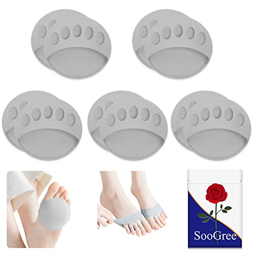 Image of SooGree Honeycomb Fabric Forefoot Pads, Invisible Metatarsal Socks Pad,Reusable Forefoot Pads Ball of Foot Cushions for Relieving Foot Fatigue (5 Pairs Gray)