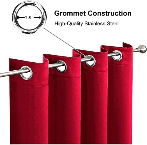 Hachette Thermal Blackout Curtains Eyelet Ring Top Including Pair of Tiebacks (Red, 46" x 54")