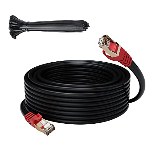 Cat 6E Cat 7 Outdoor Ethernet Cable 30 FT,Adoreen 10Gbps Heavy-Duty Shielded Internet Cable From 25-300FT,POE,SFTP,Waterproof Direct Burial&Indoor,Cat6A Cat7 Copper Network Cable RJ45 Patch Cord+Ties by Adoreen - Used condition - US$6.68