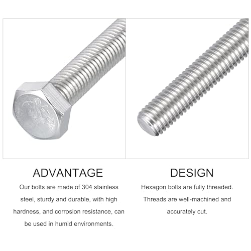 Image of METALLIXITY Hex Bolts (M12-1.75x90mm) 4Pcs, 304 Stainless Steel Coarse Fully Threaded Hex Head Screw Bolt Machine Screws - for Furniture Repair, Silver