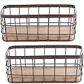 Dicunoy Set of 2 Small Wire Baskets, Narrow Rustic Storage Bin for Bathroom Counter, Farmhouse RectangleOrganizer Tray for Kitchen Countertop, Pantry, RV, School Classrooms, Office Decorative