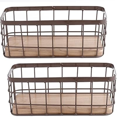 Dicunoy Set of 2 Small Wire Baskets, Narrow Rustic Storage Bin for Bathroom Counter, Farmhouse RectangleOrganizer Tray for Kitchen Countertop, Pantry, RV, School Classrooms, Office Decorative