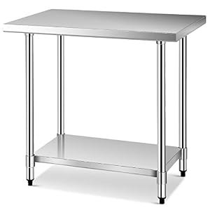 COSTWAY Edelstahl Küchentisch mit Ablage 92x61x90cm