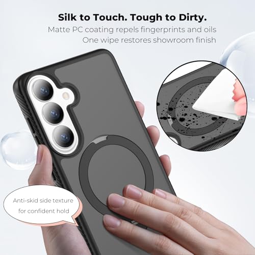 Phone Case for Samsung Galaxy S26 Plus: Rotatable O-Ring Stand MagSafe-Compatible, Military-Grade Drop Tested, Translucent Matte Silky Touch Anti-Slip Grip (Black) by UNDUXE - Used condition - Image 3