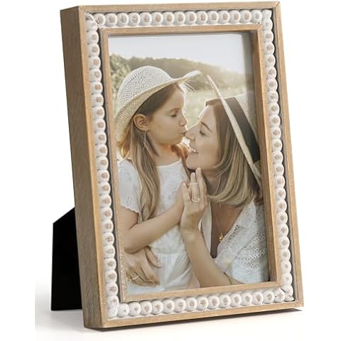 SUMGAR 4x6 Picture Frame 6x4 Photo Frame White Wood Farmhouse Boho Wall Mounted with Shabby Chic Decorative Distressed Pine Beads Decor for Desk Birthday Gifts for Christmas Mom Woman Grandma Cover