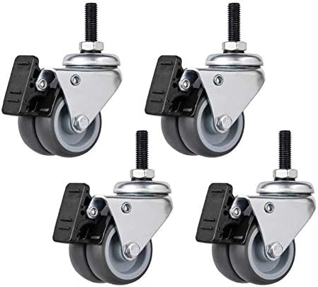 4 Rubberers 2 inch 50Mm M6 / M8 / M10 Thread Double Wheel Silent Universal Swivel Replacementniture with Brake Quiet Rolling for Trolley Sofa Chair - 200Kg - (Screw)/4 with Brake/2 inch M10
