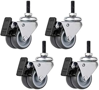 4 Rubberers 2 inch 50Mm M6 / M8 / M10 Thread Double Wheel Silent Universal Swivel Replacementniture with Brake Quiet Rolling for Trolley Sofa Chair - 200Kg - (Screw)/4 with Brake/2 inch M10