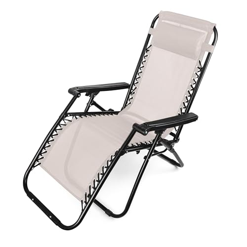 Tumbuna Reclinable Plegable para Jardín, Balcón Terraza y Playa - Tumbona con Reposacabezas Carga Máxima 110kg - Color Crema