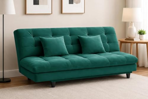 Image of Deco Studio Velvet Fabric Wooden Three-Seater Apsen Sofa Bed with Tufted Couch Sofa for- Living Room Furniture-Green-Color
