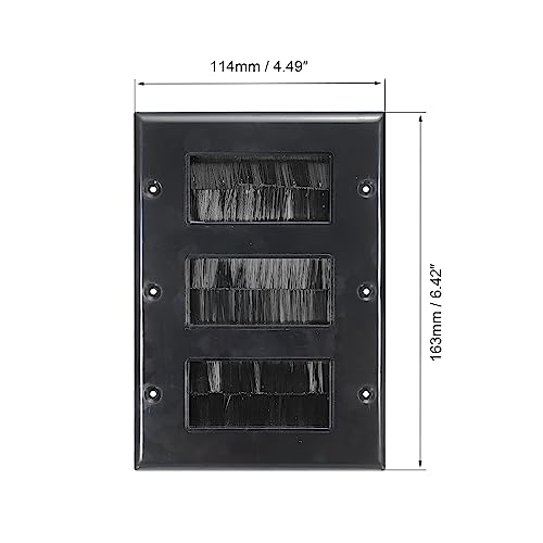 PATIKIL Brush Wall Plate Decoration Wall Panel Cable Pass Through Three Gang 163mmx114mm Black for Low-Voltage Cables Pack of 2 - Image 2