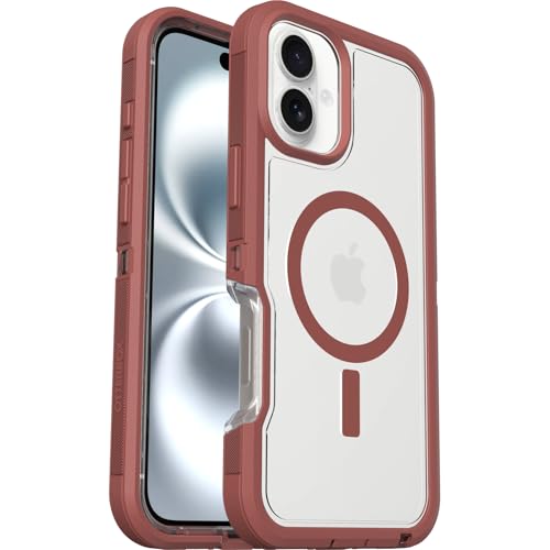 OtterBox iPhone 16 Plus Defender Series XT Clear Case - Brick Red Clear - Tough, Rugged & Durable iPhone Case, Snaps on MagSafe, Pressure-Fitted Dual-Layer iPhone Case by OtterBox - Image 4