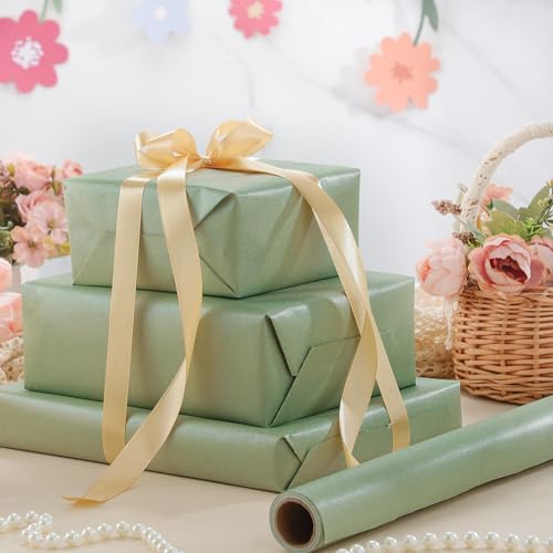 woric Sage Green Wrapping Paper Roll 17 In X 33 Ft Gift Wrapping Paper Green Wrapping Paper for Wedding, Birthday, Baby Shower