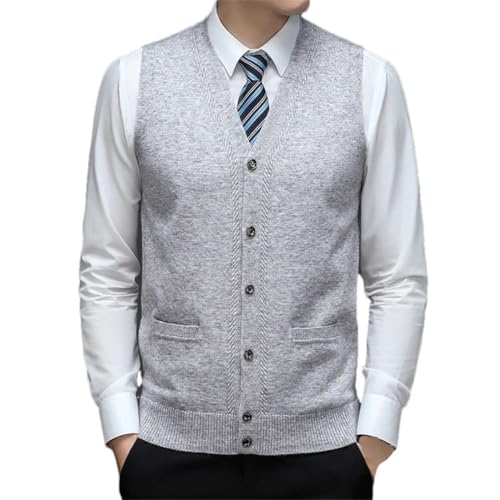 Men Sleeveless Knit Vest Buttons Down Sweater Thick V Neck Business Casual Cardigan Sweater