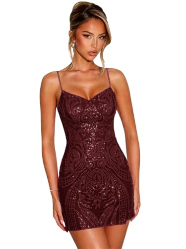 Mevynel Burgundy Bodycon HOCO Dresses Sparkly V Neck Short Prom Dress 2
