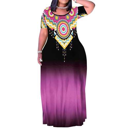 Image of PinkPatty Plus Size Maxi Dress for Women Summer Casual Short Sleeve Tshirt Dresses with Pockets (XL-6XL)